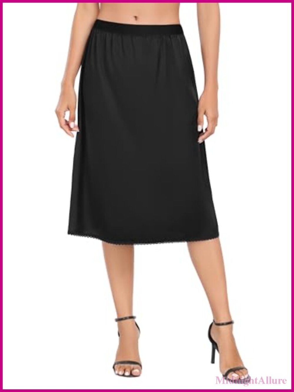 Satin Half Slip Lace Trim Long Silky Petticoat for Dresses